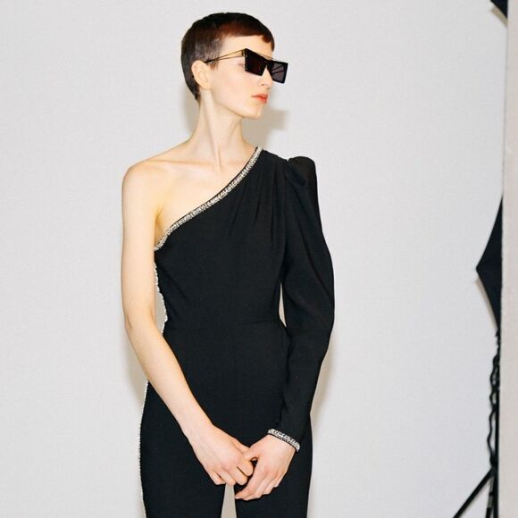 Self-Portrait One shoulder crepe Jumpsuit in black size US6 - Picture 4 of 13